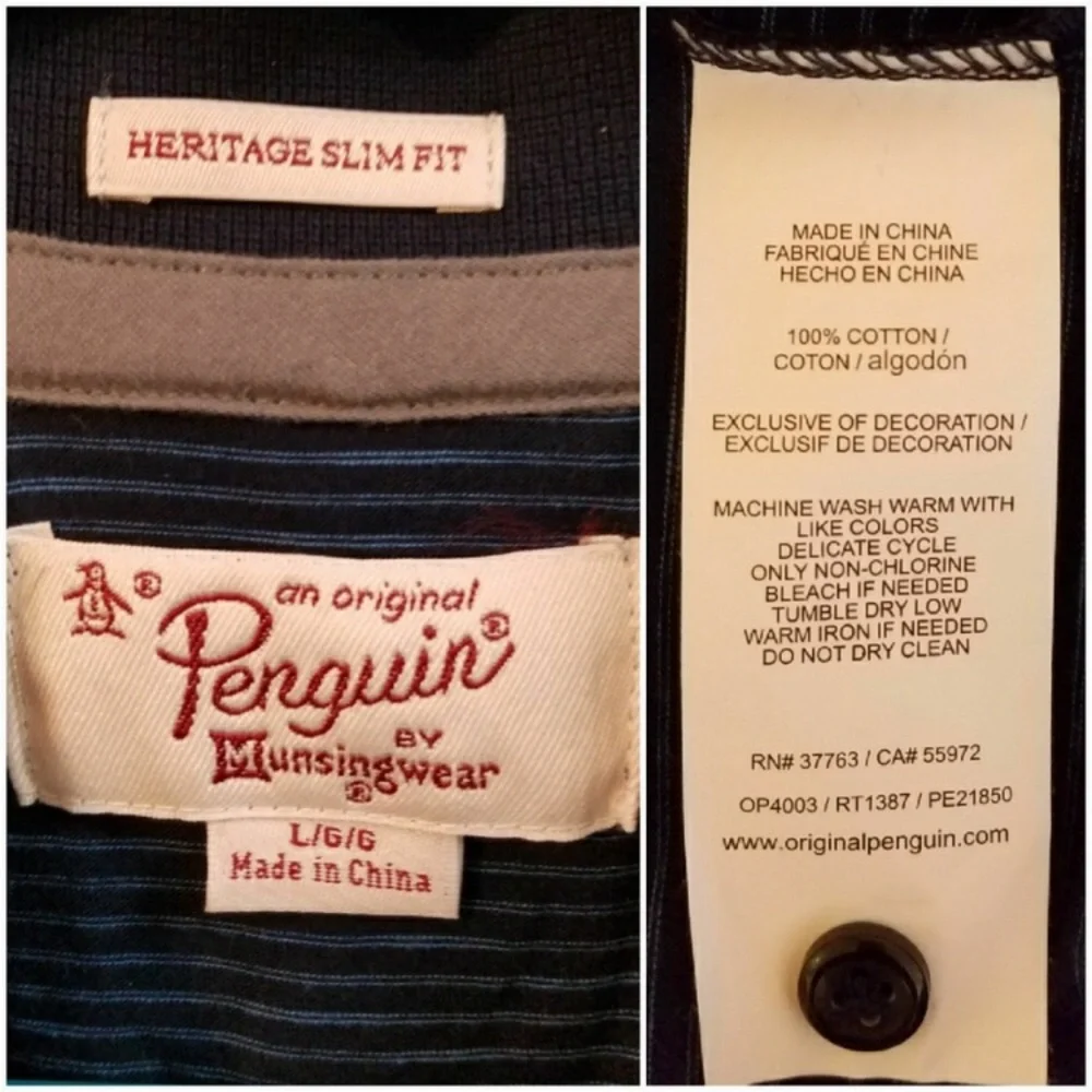 Original Penguin blue striped slim fit polo shirt, large - Picture 7 of 8